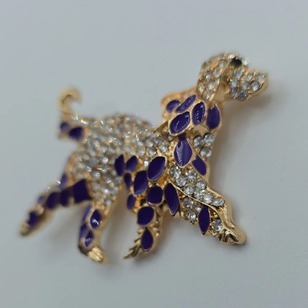 Pretty Golden Retriever Dog Gold and Purple Brooch